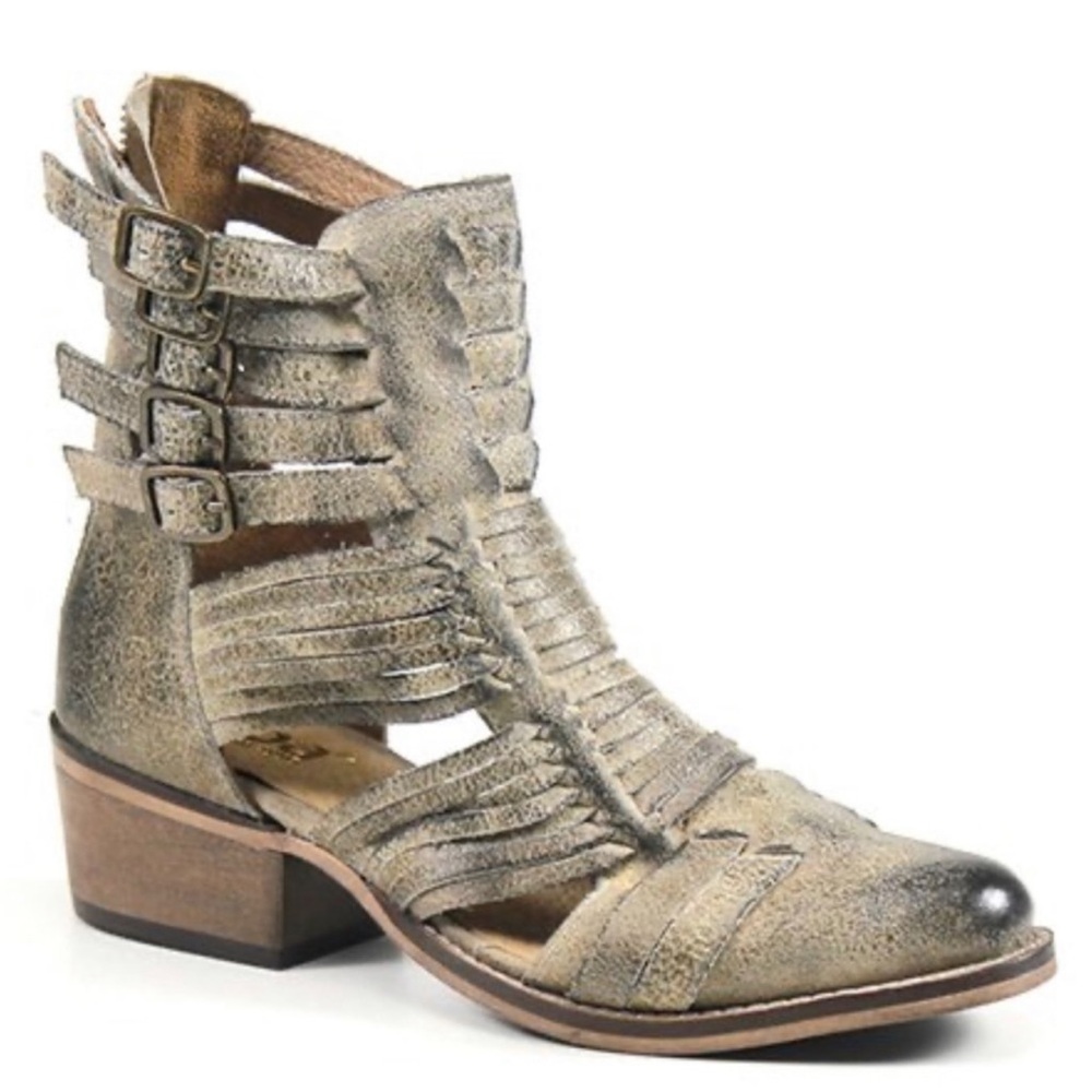 Diba True Off White Vino Time Leather Ankle Boot Strappy Size 8 Bootie